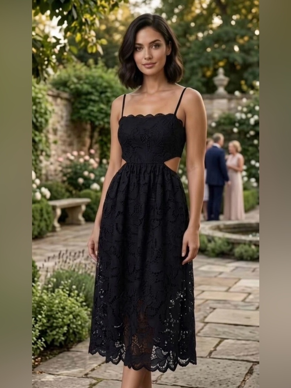 Express Black Lace Side Cut-Out Midi Dress Size Large